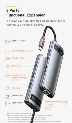 Hub chuyển đa năng 8 in 1 Baseus Metal Gleam Series Multifunctional Docking Station