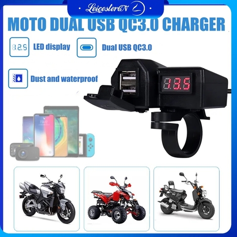 Bộ sạc điện thoại gắn xe máy 2 cổng USB có màn hình LED