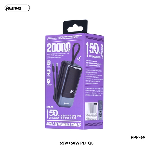 Pin sạc dự phòng kèm cáp 20000mAh 65W Remax RPP-59