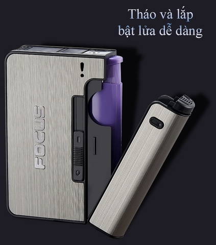 Bật lửa quẹt Focus kiêm hộp đựng thuốc lá