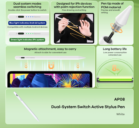 Bút Cảm Ứng REMAX AP08 Thông Minh 2 Hệ Thống Đa Năng
