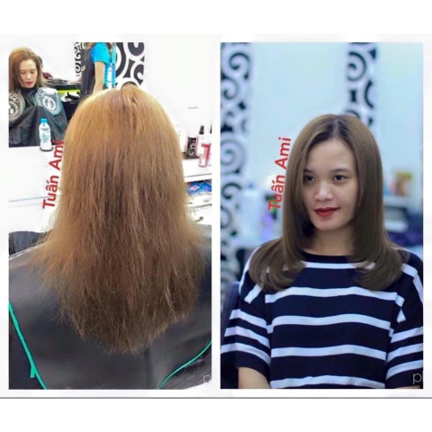 Trước và sau phục hồi keratin,nhuộm