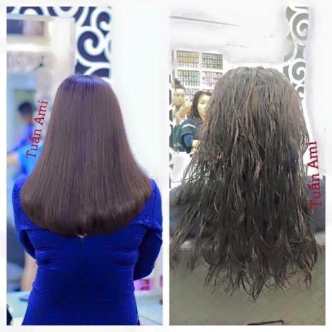 Trước và sau phục hồi keratin,nhuộm