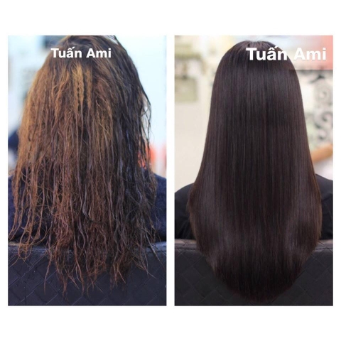 TRƯỚC VÀ SAU KHI NHUỘM VÀ PHỤC HỒI BỌC KERATIN