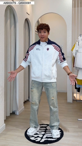 ÁO KHOÁT RICXIE SỌC TAY LOGO NỈ 2 DA