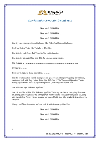BÀI VĂN KHẤN CÚNG TỔ NGHỀ MAY