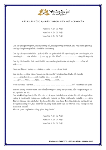 BÀI VĂN KHẤN CÚNG TẠI BÀN THỠ GIA TIÊN NGÀY CÚNG CĂN CHO BÉ