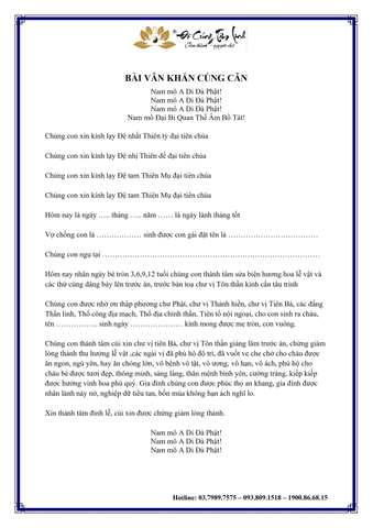 BÀI VĂN KHẤN CÚNG CĂN CHO BÉ