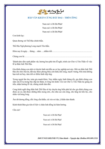BÀI VĂN KHẤN CÚNG ĐẤT ĐAI THỔ CÔNG