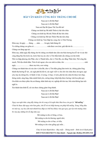 BÀI VĂN KHẤN CÚNG ĐẦY THÁNG CHO BÉ