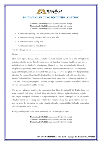 BÀI VĂN KHẤN CÚNG ĐỘNG THỔ - CẤT NÓC