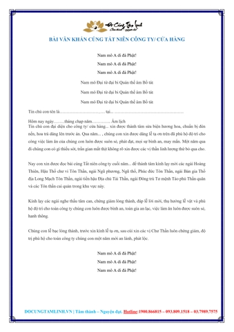 BÀI VĂN KHẤN CÚNG TẤT NIÊN CHO CÔNG TY CỬA HÀNG NĂM 2022