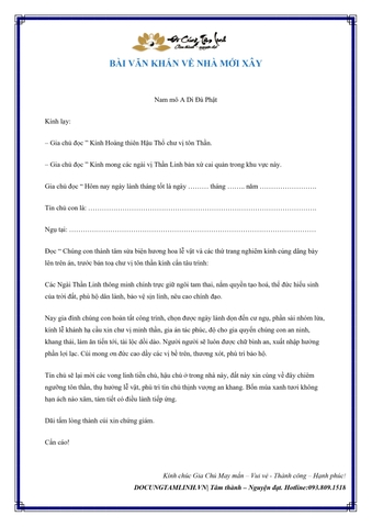 BÀI VĂN KHẤN CÚNG NHÀ MỚI XÂY