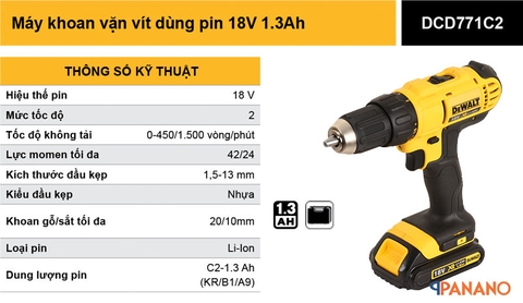 Máy khoan vặn vít pin DCD771C2-B1