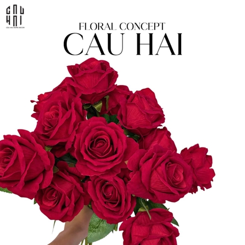 SET 5 CÀNH HOA HỒNG NHUNG - VELVET ROSE - RED