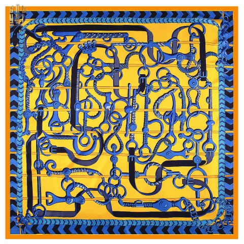 KHĂN LỤA CAO CẤP PANOPLIE EQUESTRES - JAUNE  / BLEU / NOIR S130