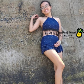 #217 Feedback mẫu hai mảnh yếm xanh chấm bi của khách nhà Dứa