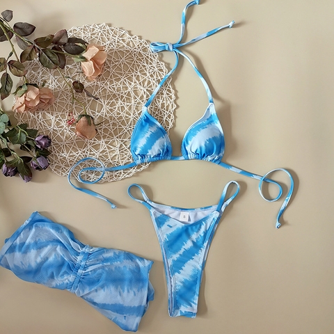 SET bikini 3 mảnh kèm áo lưới body  - BLUE WAWES BIKINI