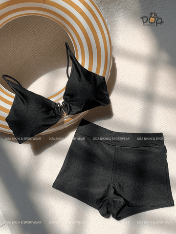 Đồ Bơi Nữ Quần Đùi Áo khoen Năng Động Kín Đáo - OCEAN BLACK SET | DỨA BIKINI & SPORTWEAR