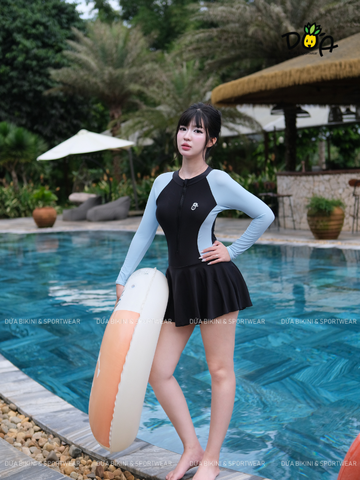 SORIEL SWIMWEAR - Đồ Bơi Nữ Liền Thân Váy Tay Dài Khóa Kéo Chống Nắng Kín Đáo| DỨA BIKINI & SPORTWEAR