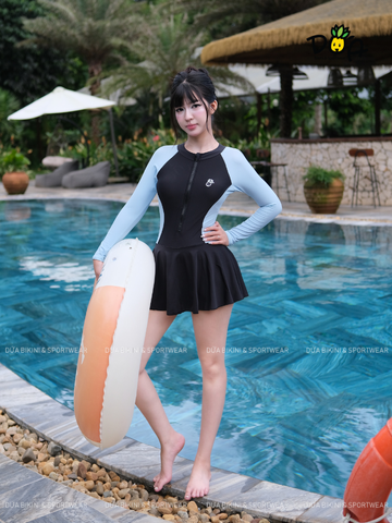 SORIEL SWIMWEAR - Đồ Bơi Nữ Liền Thân Váy Tay Dài Khóa Kéo Chống Nắng Kín Đáo| DỨA BIKINI & SPORTWEAR