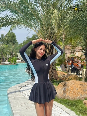 SORINA SWIMWEAR - Đồ Bơi Nữ Liền Thân Váy Tay Dài Khóa Kéo Chống Nắng Kín Đáo  | DỨA BIKINI & SPORTWEAR