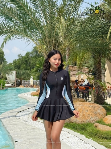SORINA SWIMWEAR - Đồ Bơi Nữ Liền Thân Váy Tay Dài Khóa Kéo Chống Nắng Kín Đáo  | DỨA BIKINI & SPORTWEAR