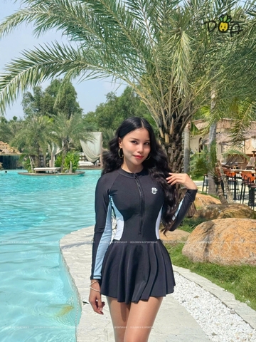 SORINA SWIMWEAR - Đồ Bơi Nữ Liền Thân Váy Tay Dài Khóa Kéo Chống Nắng Kín Đáo  | DỨA BIKINI & SPORTWEAR