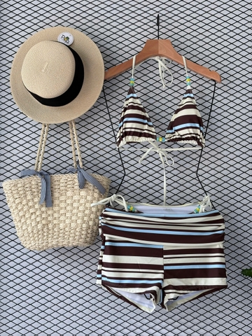 Đồ Bơi Nữ 3 Mảnh Quần Đùi Họa Tiết Sọc  | DỨA BIKINI & SPORTWEAR