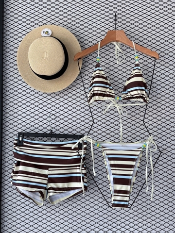 Đồ Bơi Nữ 3 Mảnh Quần Đùi Họa Tiết Sọc  | DỨA BIKINI & SPORTWEAR