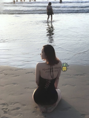 Bikini sexy liền đen dây lưng
