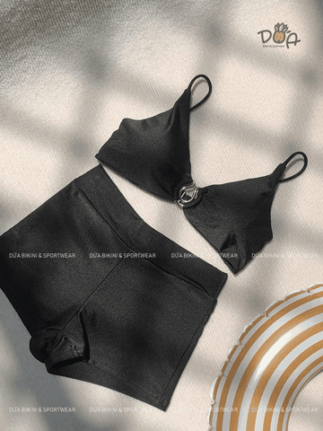 Đồ Bơi Nữ Quần Đùi Áo khoen Năng Động Kín Đáo - OCEAN BLACK SET | DỨA BIKINI & SPORTWEAR