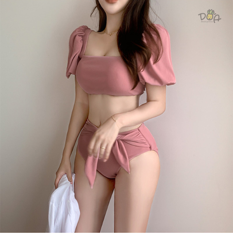Đồ bơi nữ hai mảnh tay ngắn hồng ruốc | DỨA BIKINI & SPORTWEAR