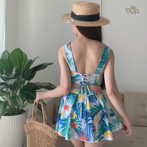 Bikini 2 mảnh nâng ngực mix chân váy họa tiết tropical