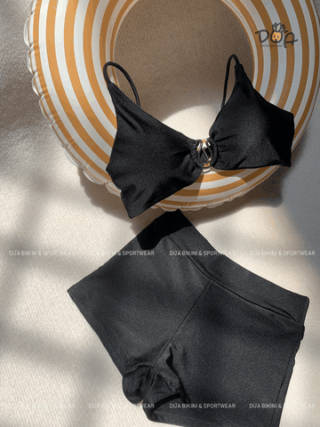 Đồ Bơi Nữ Quần Đùi Áo khoen Năng Động Kín Đáo - OCEAN BLACK SET | DỨA BIKINI & SPORTWEAR