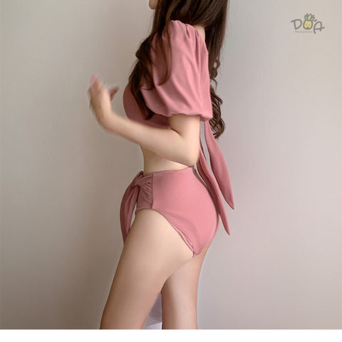 Đồ bơi nữ hai mảnh tay ngắn hồng ruốc | DỨA BIKINI & SPORTWEAR