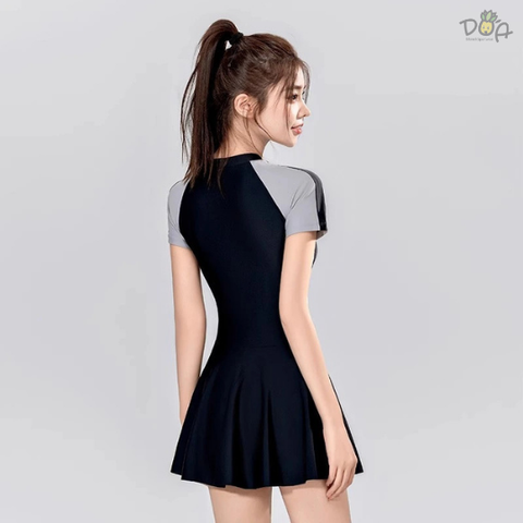 Đồ bơi nữ liền thân dạng váy tay ngắn cao cấp in chữ sunshiny | DỨA BIKINI & SPORTWEAR