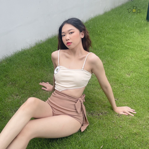 Đồ bơi nữ liền thân dây cột chéo eo màu nâu | DỨA BIKINI & SPORTWEAR