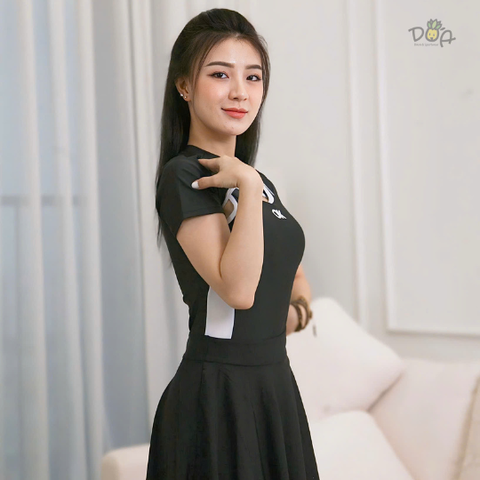 Đồ bơi nữ liền thân dáng liền quần tay ngắn phối trắng đen cao cấp | DỨA BIKINI & SPORTWEAR