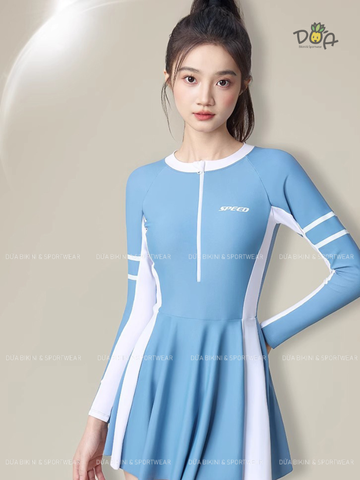 Đồ Bơi Nữ Tay Dài Dáng Váy Xòe Nhẹ Nhàng, Che Bụng 3158 | DỨA BIKINI & SPORTWEAR