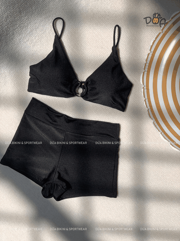 Đồ Bơi Nữ Quần Đùi Áo khoen Năng Động Kín Đáo - OCEAN BLACK SET | DỨA BIKINI & SPORTWEAR