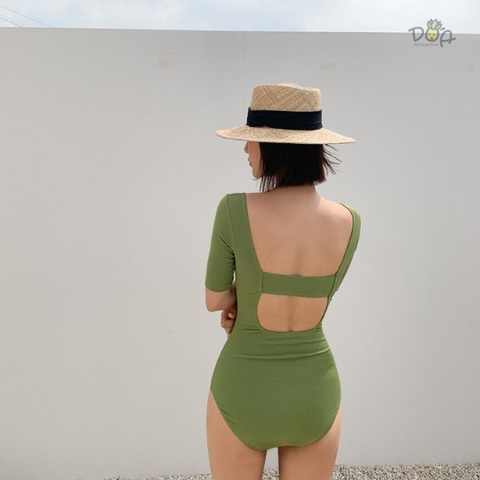 Đồ bơi nữ liền thân dáng tay ngắn kín đáo màu đen và rêu | DỨA BIKINI & SPORTWEAR