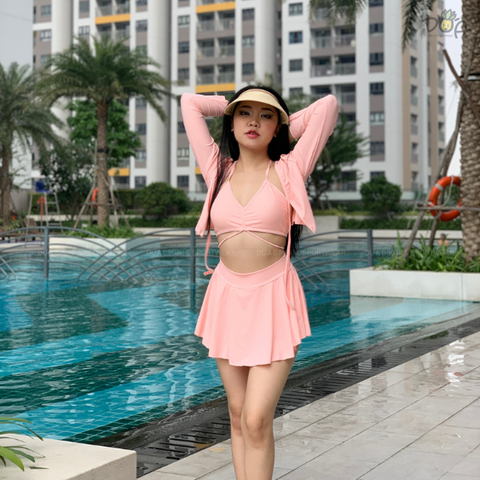Kaylin Bikini Set | Đồ bơi nữ ba mảnh dáng váy xòe phối khoác tay dài dễ thương | DỨA BIKINI & SPORTWEAR