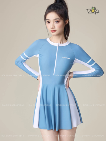 Đồ Bơi Nữ Tay Dài Dáng Váy Xòe Nhẹ Nhàng, Che Bụng 3158 | DỨA BIKINI & SPORTWEAR