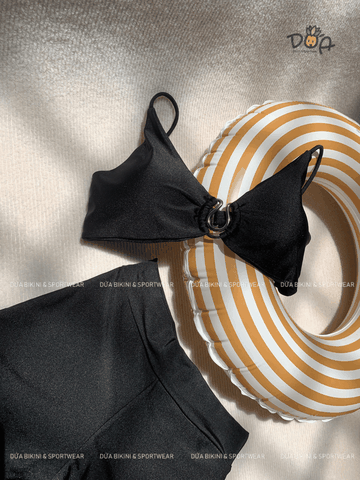 Đồ Bơi Nữ Quần Đùi Áo khoen Năng Động Kín Đáo - OCEAN BLACK SET | DỨA BIKINI & SPORTWEAR