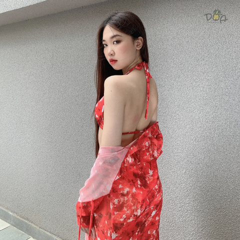 Đồ bơi nữ ba mảnh kèm khoác dài đỏ đi biển | DỨA BIKINI & SPORTWEAR