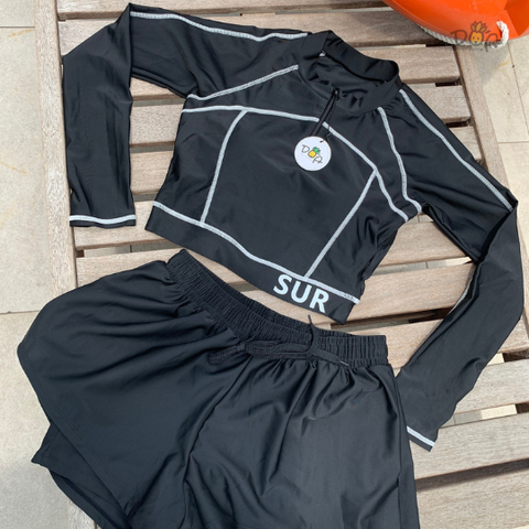 Đồ bơi nữ hai mảnh tay dài. quần đùi hai lớp kín đáo đi bơi | DỨA BIKINI & SPORTWEAR