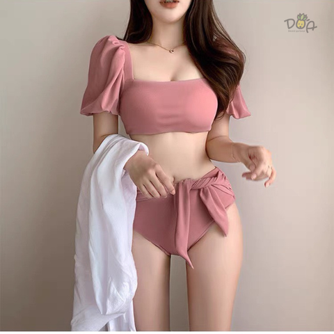 Đồ bơi nữ hai mảnh tay ngắn hồng ruốc | DỨA BIKINI & SPORTWEAR