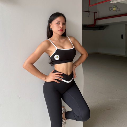 Set Đồ Tập Gym Yoga Nữ áo dây mix quần dài viền sọc trắng cao cấp
