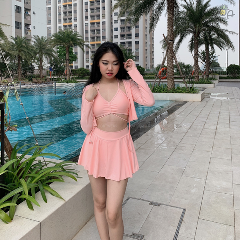 Kaylin Bikini Set | Đồ bơi nữ ba mảnh dáng váy xòe phối khoác tay dài dễ thương | DỨA BIKINI & SPORTWEAR